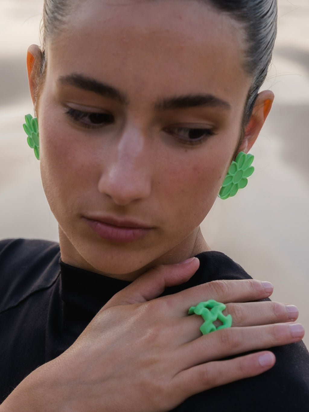 PENDIENTES FUNGIA VERDES